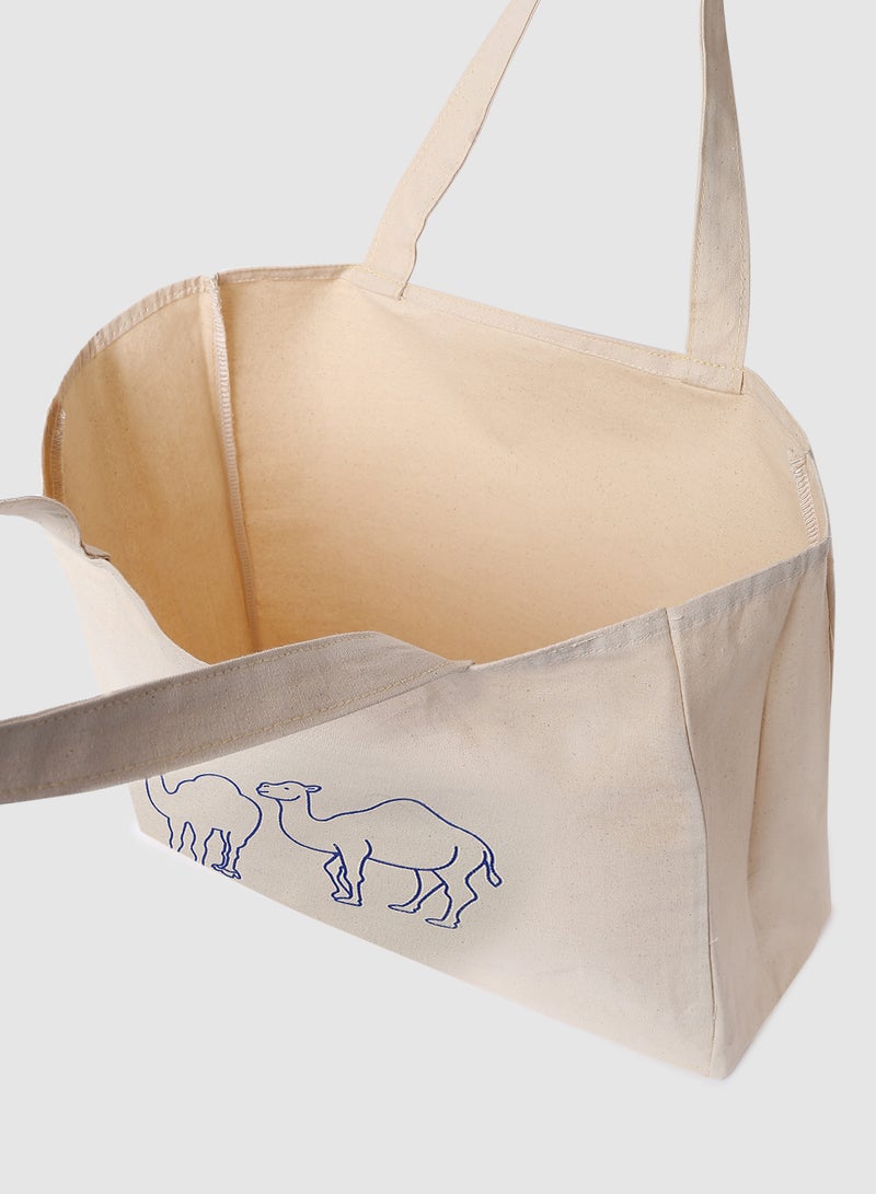 Amal - Camel Print Canvas Shopping And Grocery Bag Color Shade May Vary Blue - Image 1