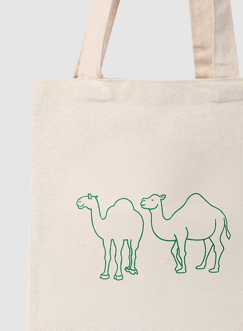 Amal - Camel Print Canvas Shopping And Grocery Bag Color Shade May Vary Green/Beige - Image 1