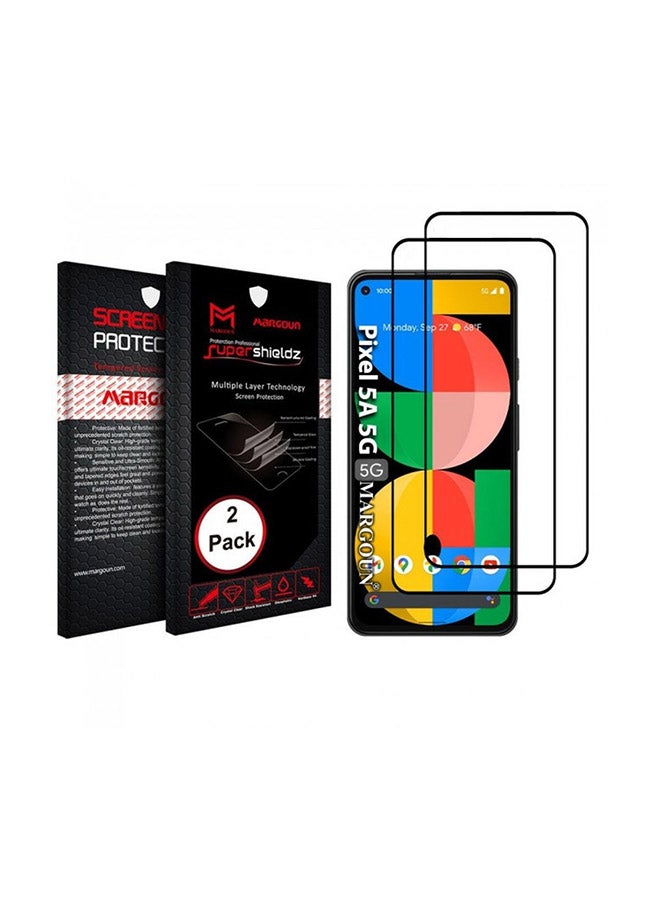 مارجون لاصقة حماية للشاشة من الزجاج المقوى لهاتف جوجل بيكسل 5a 5G من قطعتين شفاف/ أسود - Image 2