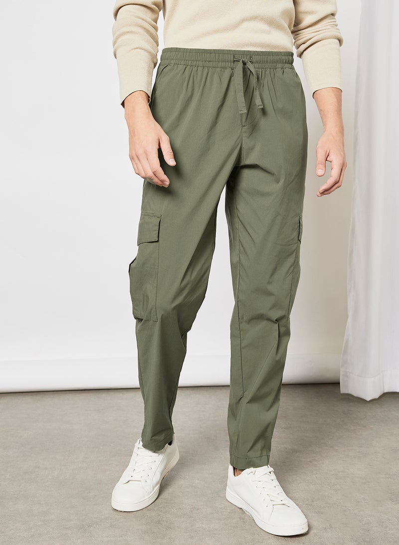 Wide Leg Cargo Trousers Green