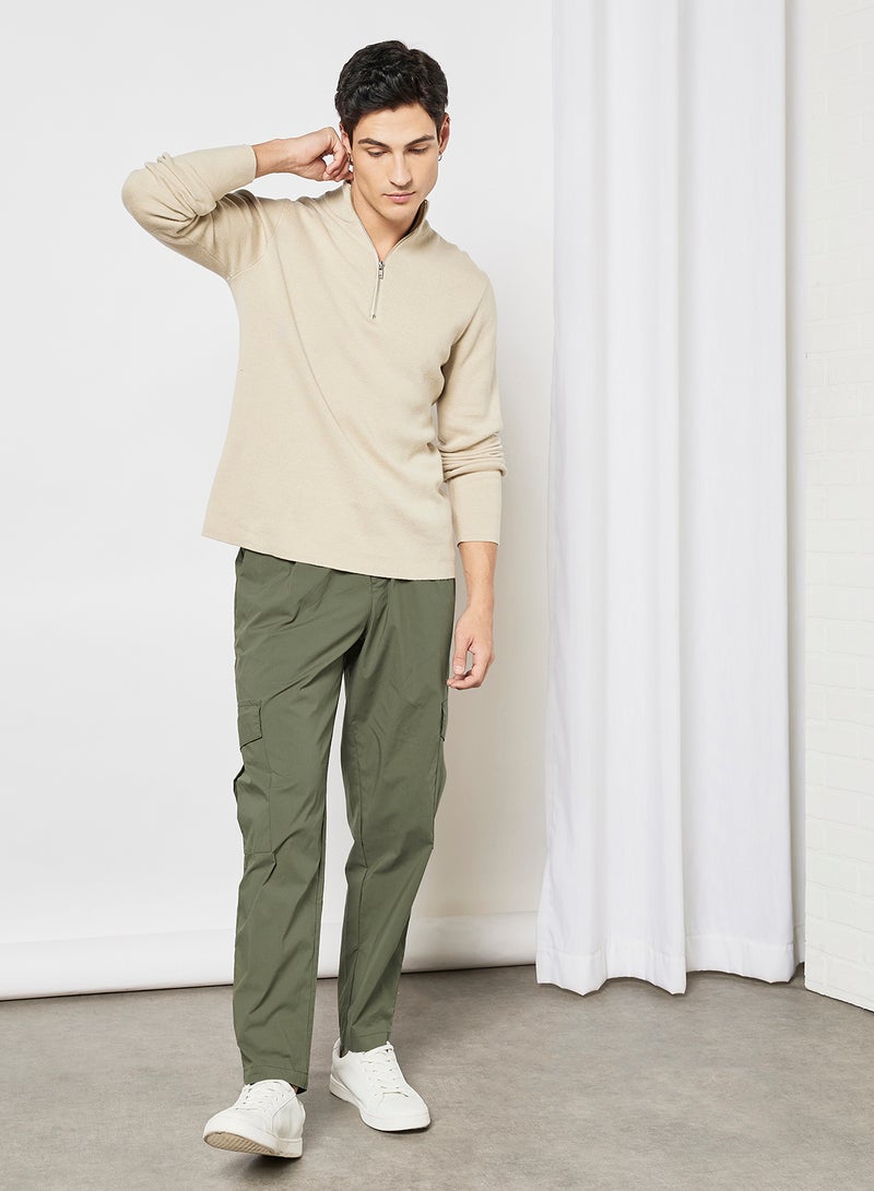 Wide Leg Cargo Trousers Green
