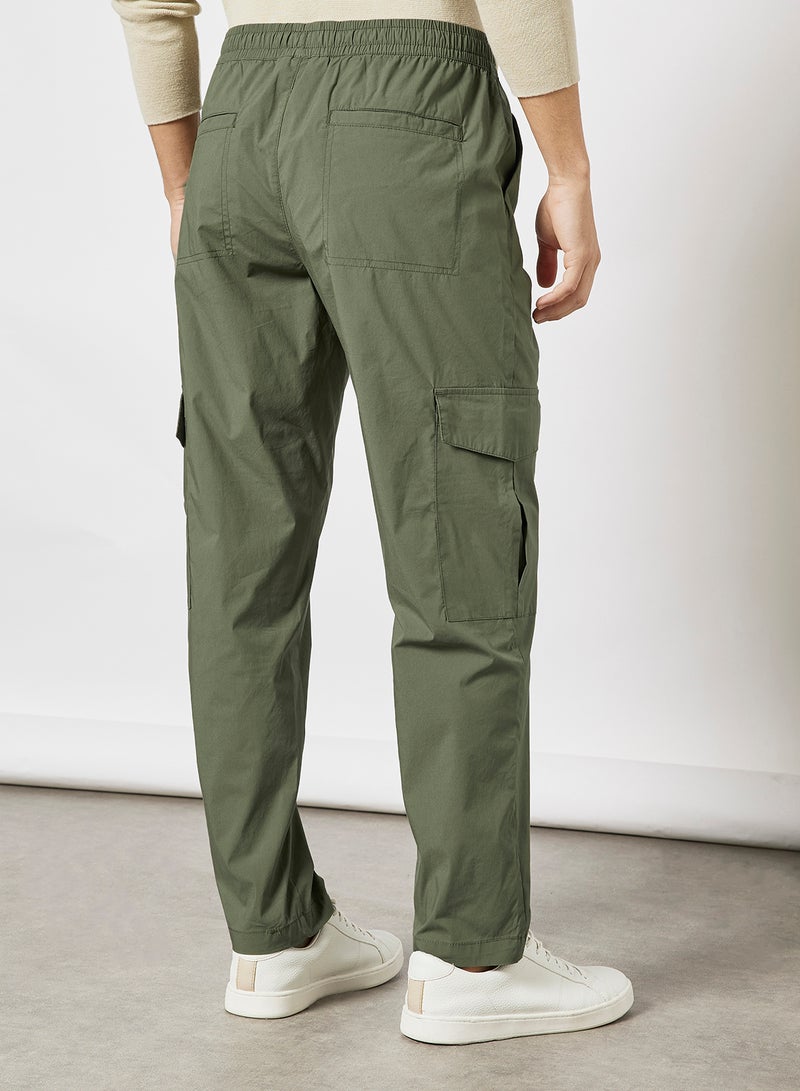 Wide Leg Cargo Trousers Green