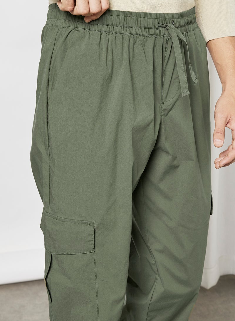 Wide Leg Cargo Trousers Green