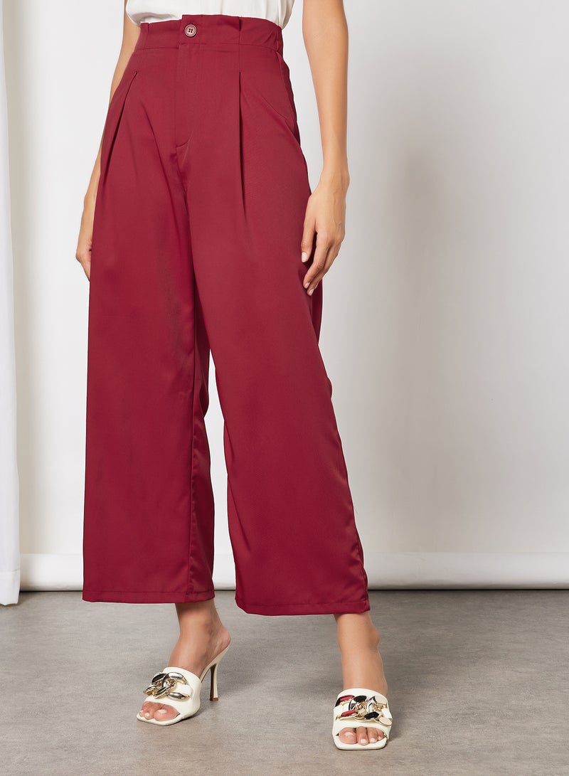 Aila Women High Waist Wide Leg Pants Maroon - Image 1