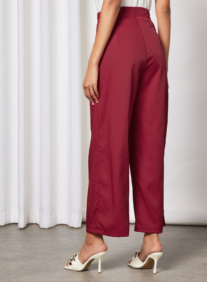 Aila Women High Waist Wide Leg Pants Maroon - Image 2