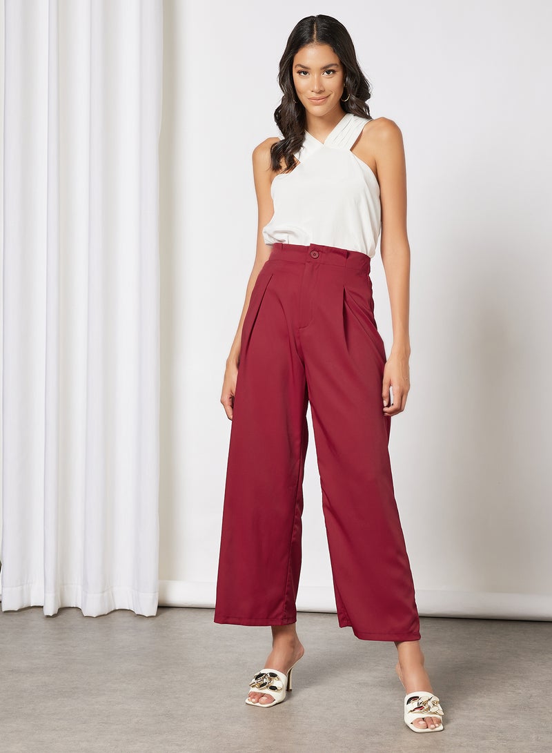Aila Women High Waist Wide Leg Pants Maroon - Image 4