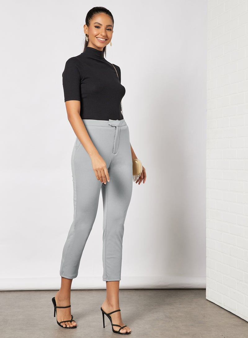 Aila Women Solid Slant Pocket Tapered Pants Grey  - Image 4