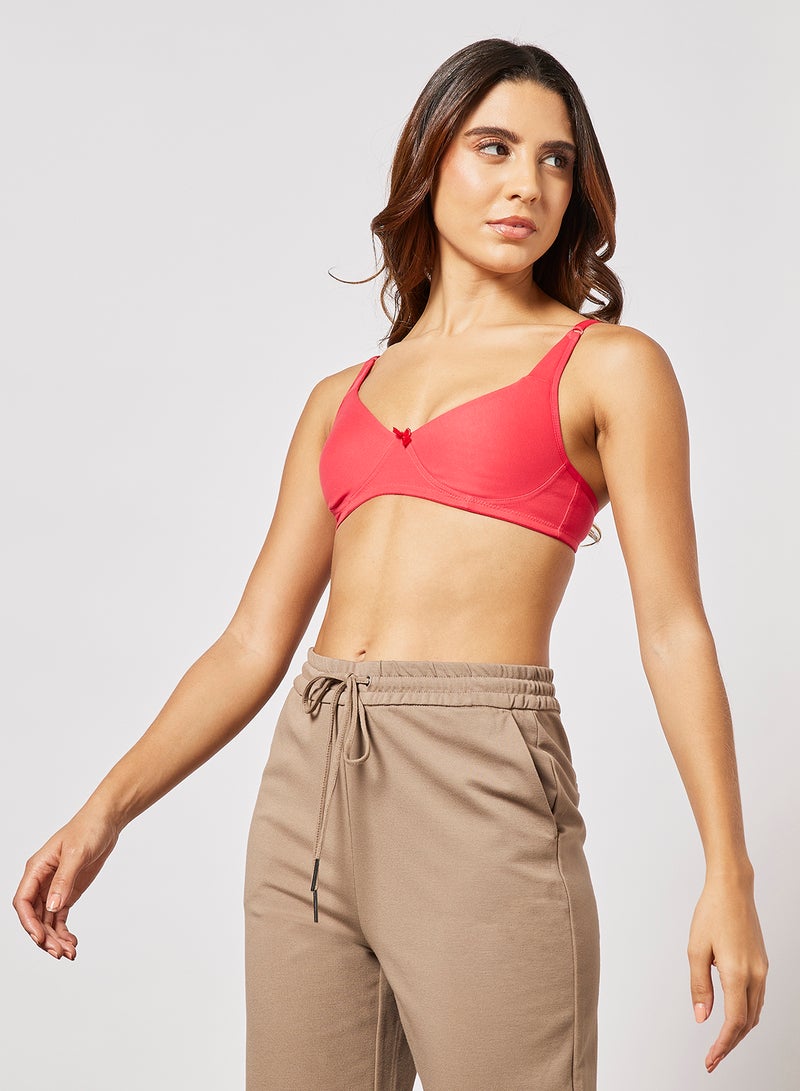 Aila Casual Solid Pattern Bra Coral  - Image 1