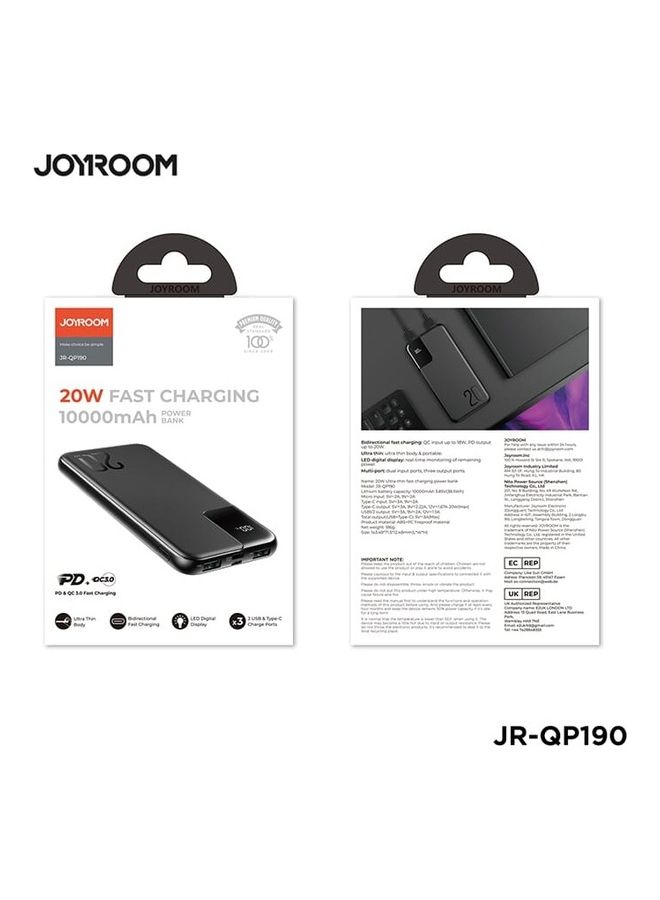 JOYROOM - 10000 mAh JR-QP190 20W Starchi Series Fast Charging Ultra Thin Power Bank  with Digital Display Black - Image 1