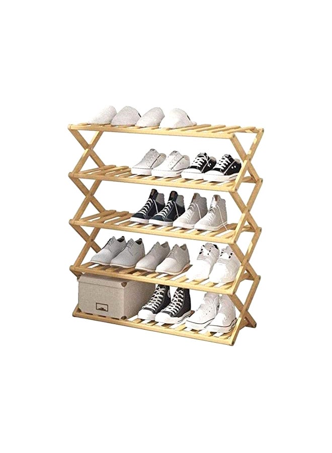 SKY-TOUCH - 5-Tier Folding Bamboo Shoe Rack 15 Pair Of Shoe Yellow 70x28x80cm - Image 1