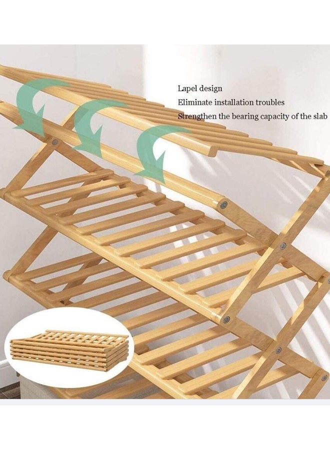 5-Tier Folding Bamboo Shoe Rack Yellow 70x28x80cm 