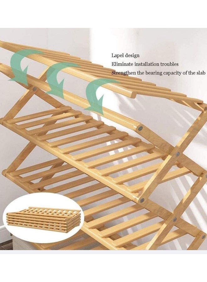SKY-TOUCH - 5-Tier Folding Bamboo Shoe Rack 15 Pair Of Shoe Yellow 70x28x80cm - Image 1