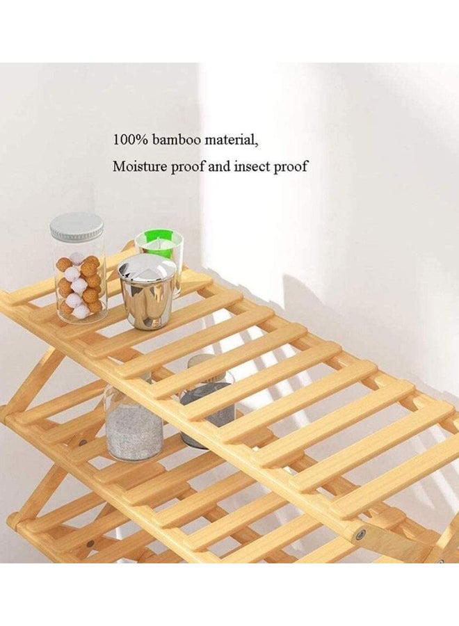 SKY-TOUCH - 5-Tier Folding Bamboo Shoe Rack 15 Pair Of Shoe Yellow 70x28x80cm - Image 1