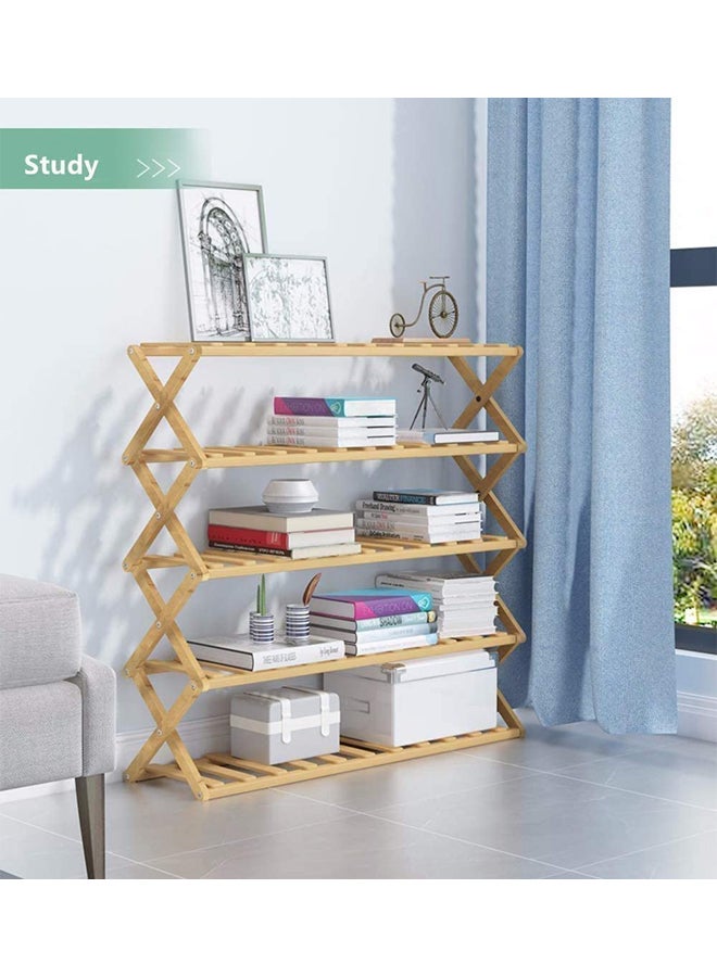 SKY-TOUCH - 5-Tier Folding Bamboo Shoe Rack 15 Pair Of Shoe Yellow 70x28x80cm - Image 1