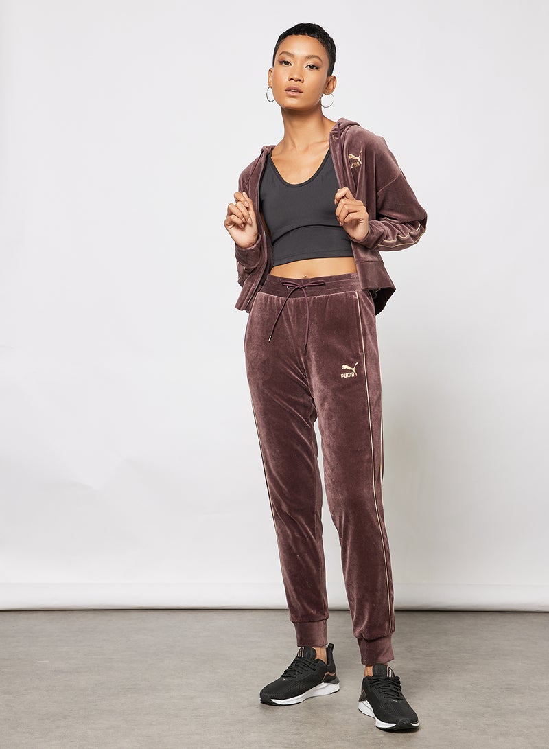 PUMA - Iconic T7 Velour Sweatpants Brown - Image 1
