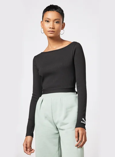 PUMA Classics Ribbed Open Back Crop Top Black