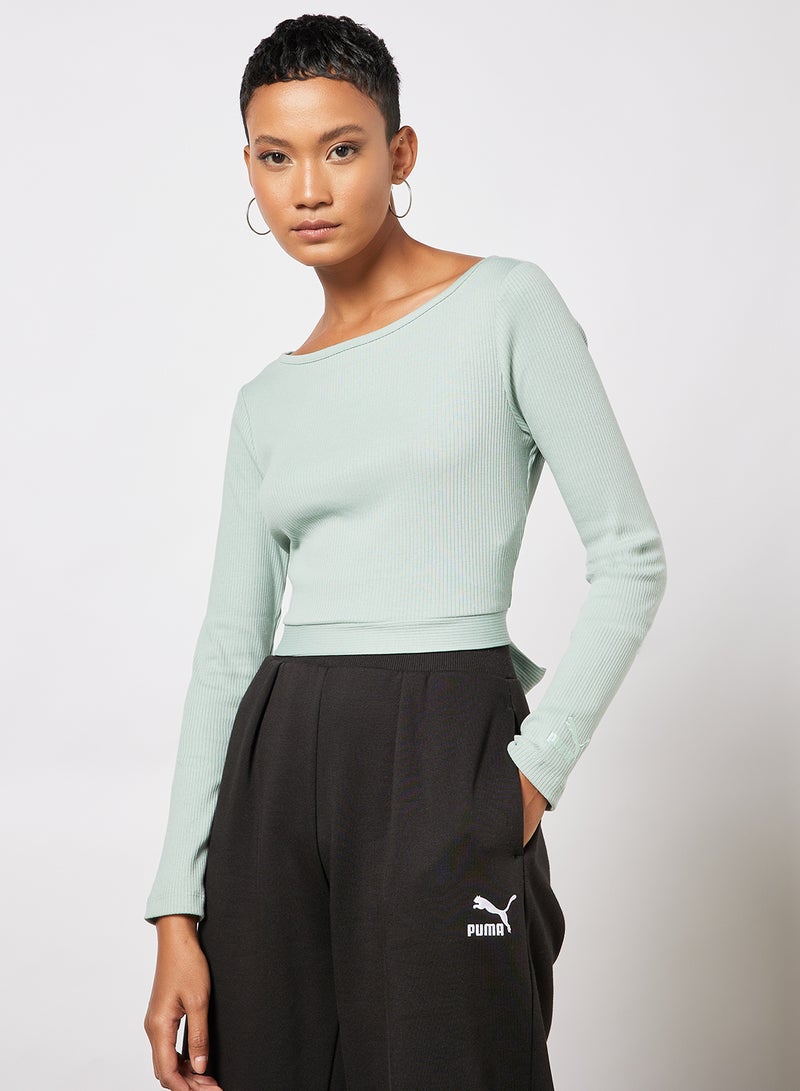 PUMA Classics Ribbed Open Back Crop Top Green  - Image 1