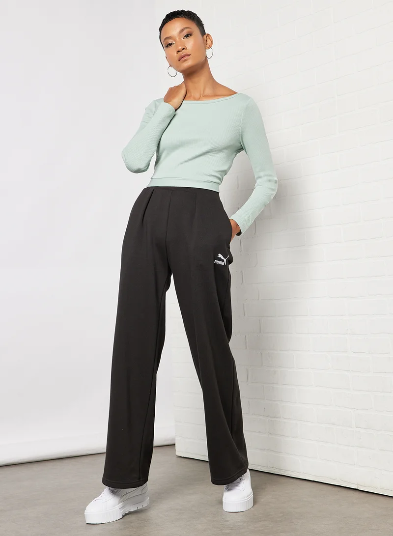 PUMA Classics Ribbed Open Back Crop Top Green