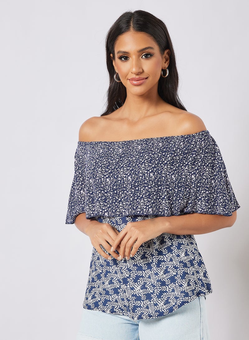 Aila Printed Off Shoulder Top deep blue muticolor  - Image 1
