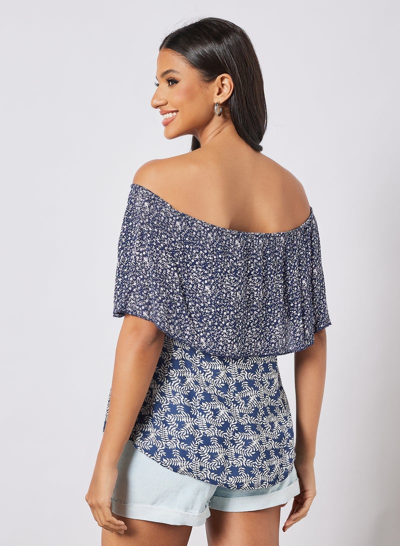 Aila Printed Off Shoulder Top deep blue muticolor  - Image 2