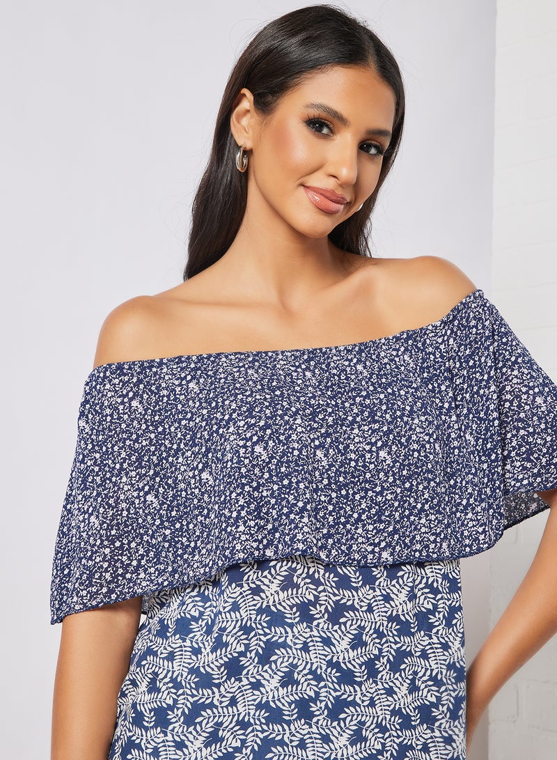 Aila Printed Off Shoulder Top deep blue muticolor  - Image 3