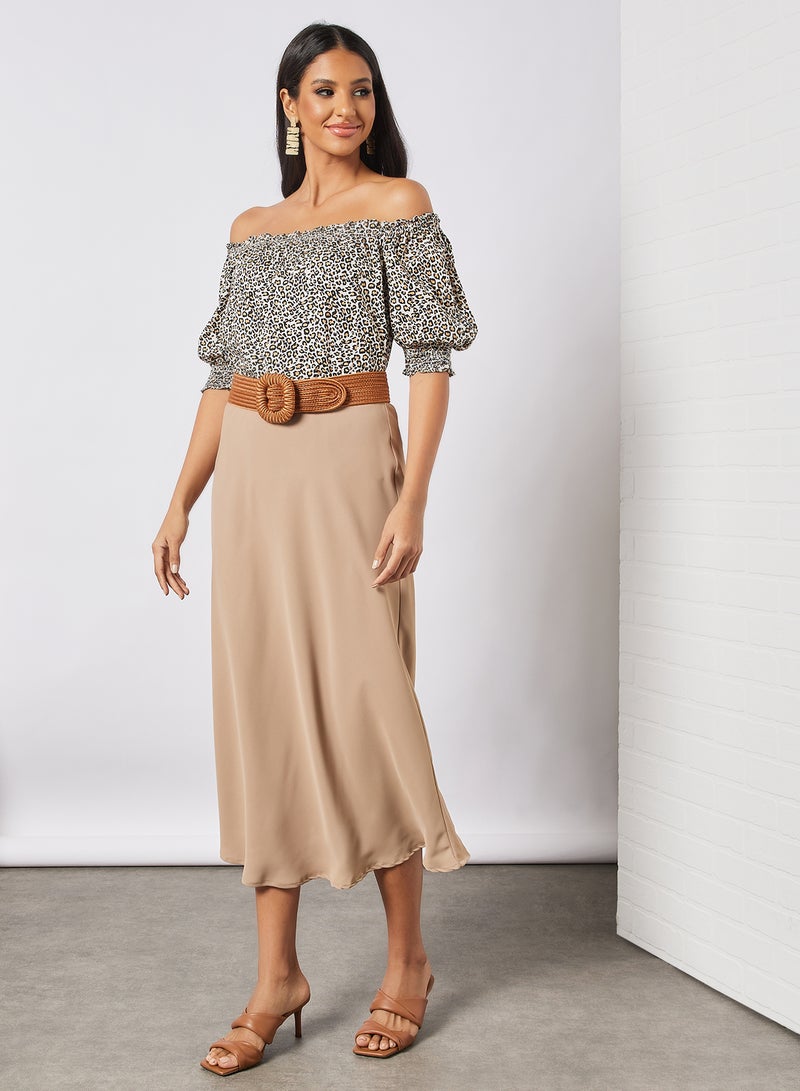 Aila Printed Casual Smocked Half Sleeves Blouse Leopard  - Image 4
