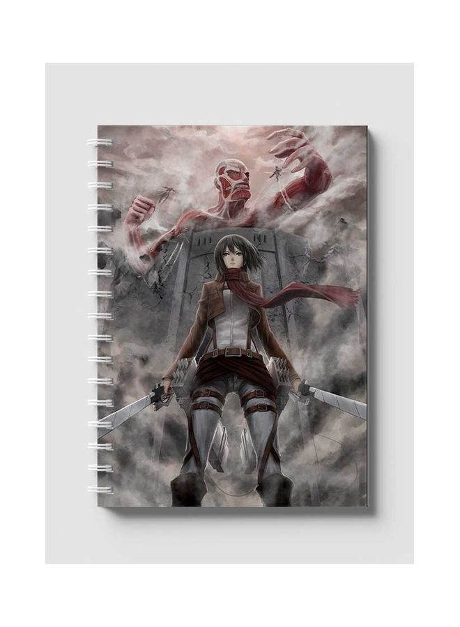 LOWHA - Attack On Titan Mikasa Printed Spiral 60 Sheets Notebook Grey/Brown/Red - Image 1