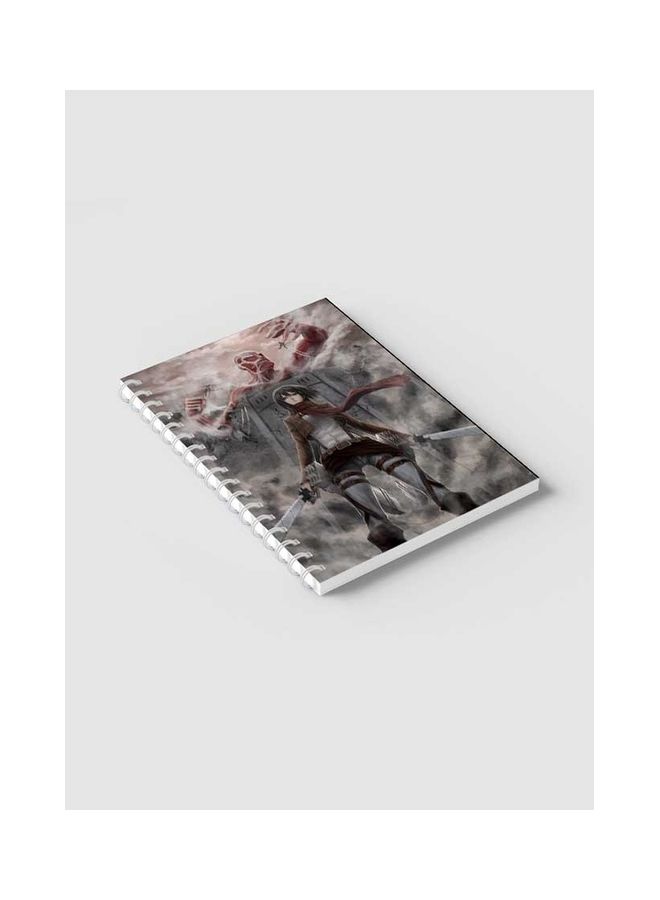 LOWHA - Attack On Titan Mikasa Printed Spiral 60 Sheets Notebook Grey/Brown/Red - Image 1