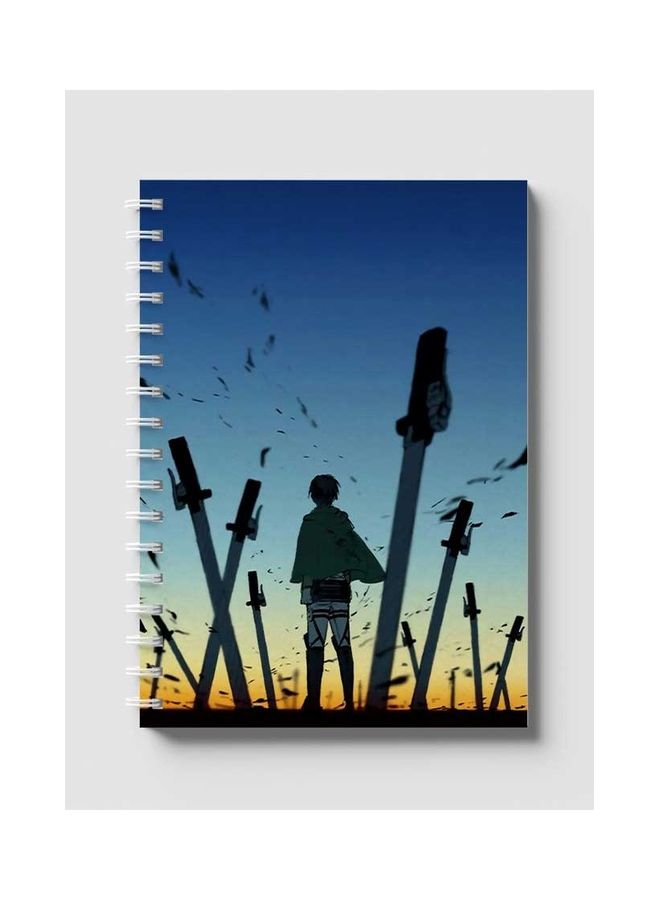 لوحة دفتر ملاحظات بسلك حلزوني بطبعة مستوحاة من مسلسل "Attack On Titan" مكون من 60 ورقة أزرق/أخضر/أصفر - Image 1