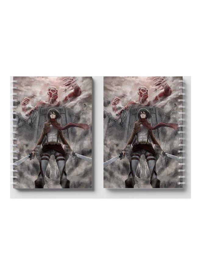 LOWHA - Attack On Titan Mikasa Printed Spiral 60 Sheets Notebook Grey/Brown/Red - Image 1