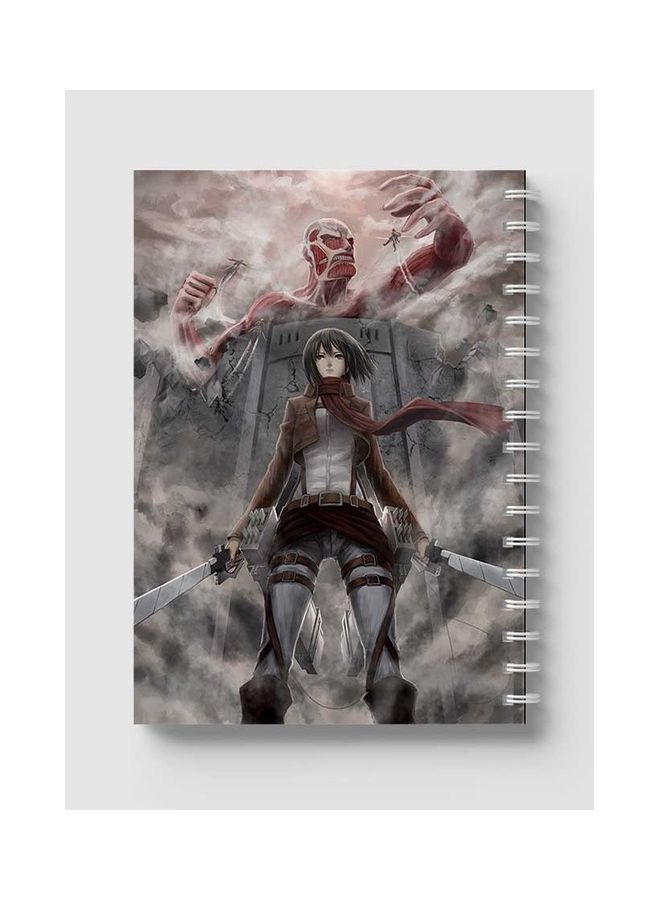 LOWHA - Attack On Titan Mikasa Printed Spiral 60 Sheets Notebook Grey/Brown/Red - Image 1