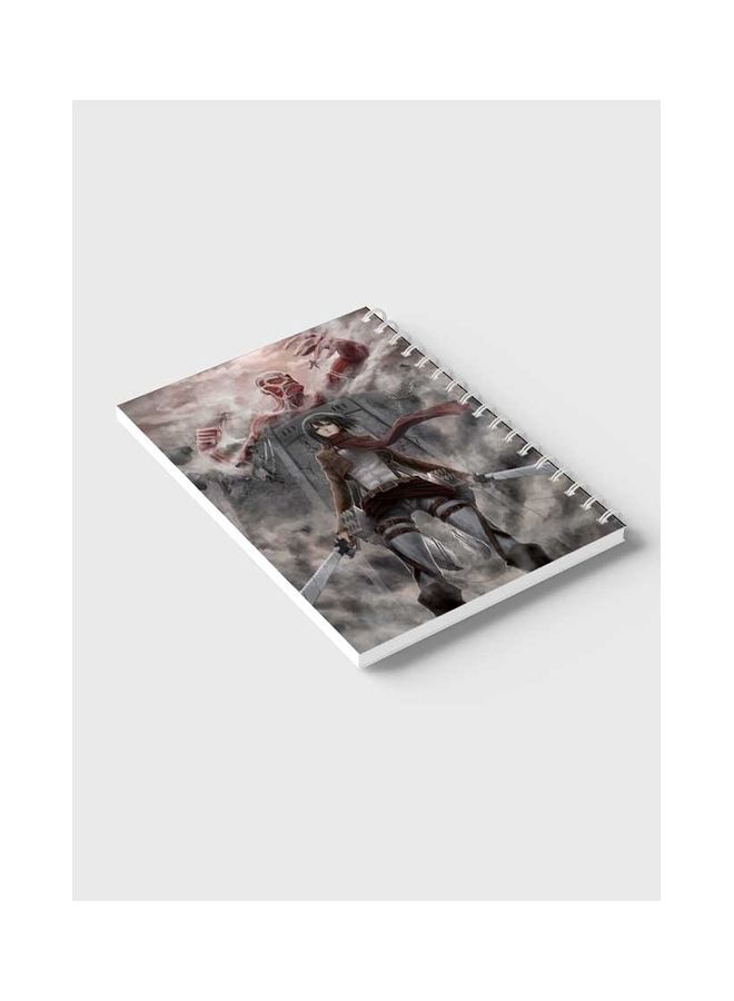 LOWHA - Attack On Titan Mikasa Printed Spiral 60 Sheets Notebook Grey/Brown/Red - Image 1