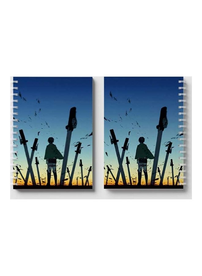 لوحة دفتر ملاحظات بسلك حلزوني بطبعة مستوحاة من مسلسل "Attack On Titan" مكون من 60 ورقة أزرق/أخضر/أصفر - Image 4