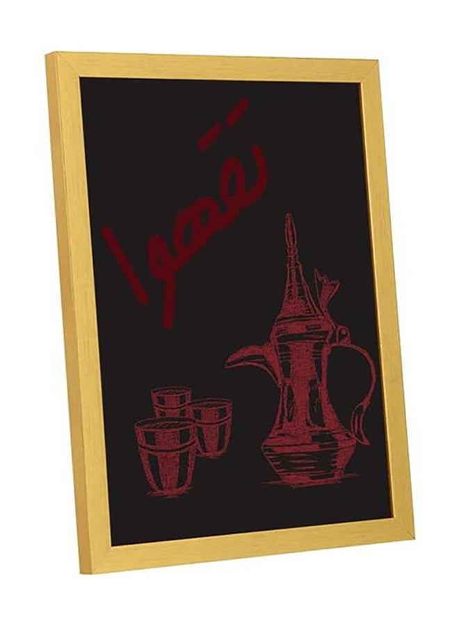 لوحة فنية بإطار من الخشب بتصميم دلة عربية أسود/ أبيض /ذهبي 33x43سم - Image 2