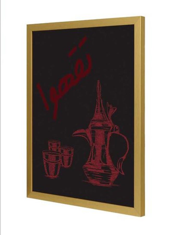 لوحة فنية بإطار من الخشب بتصميم دلة عربية أسود/ أبيض /ذهبي 33x43سم - Image 1