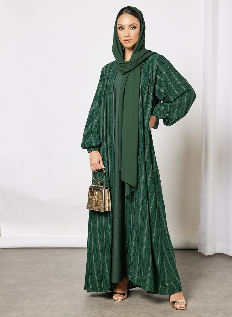 Bousni - Bisht Abaya With Inner Green - Image 1