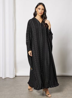 Self Printed Pleated Abaya Black