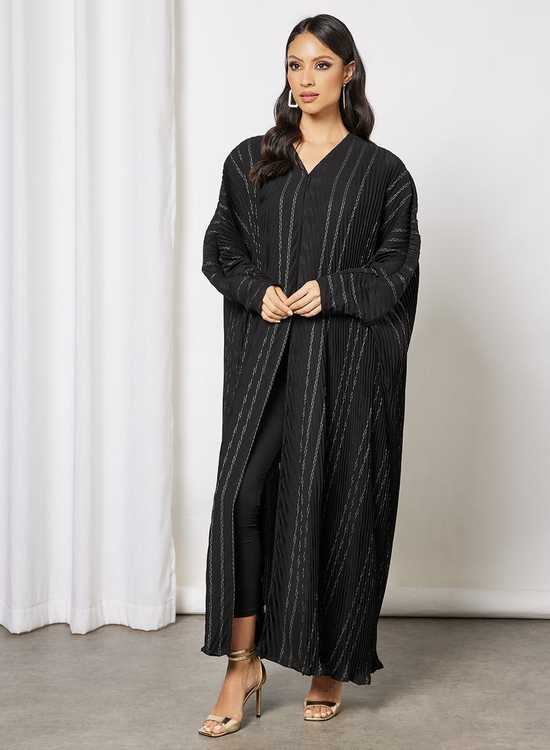 Bousni - Self Printed Pleated Abaya Black - Image 1