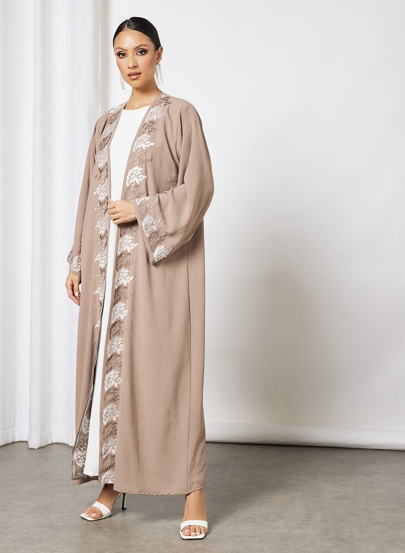 Bousni Embroidered Bisht With Inner Beige - Image 1