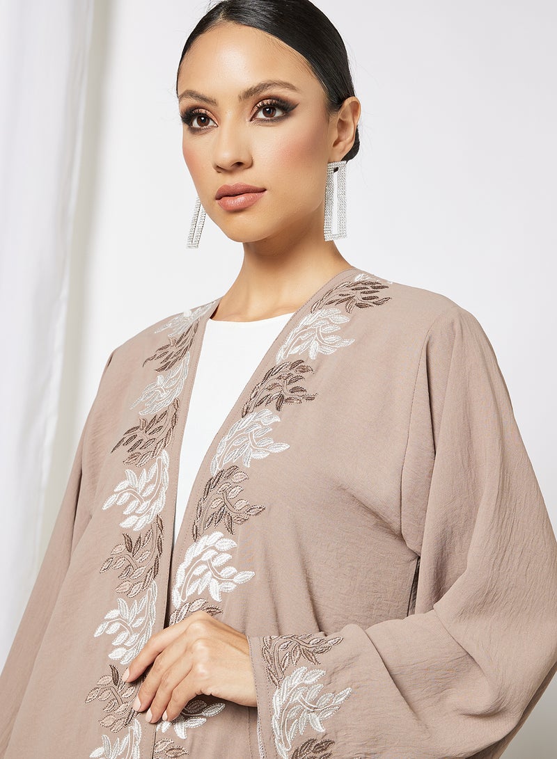 Bousni Embroidered Bisht With Inner Beige - Image 3