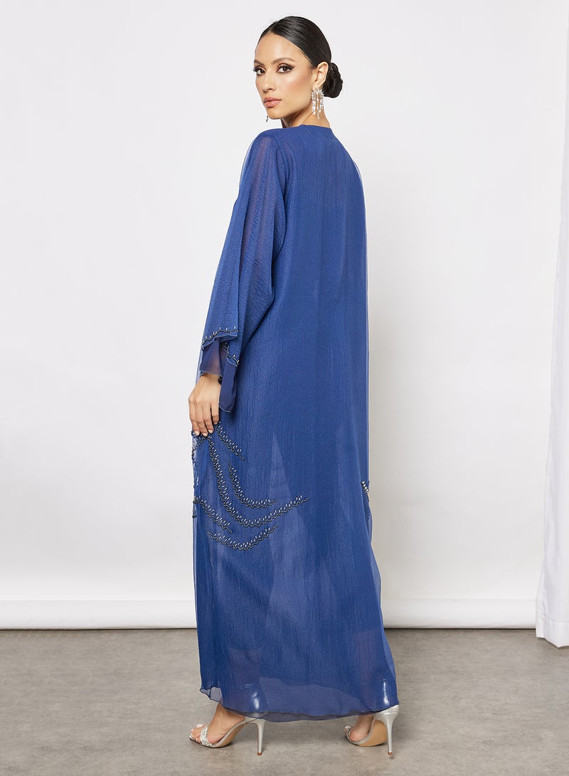 Bousni Beads Embellished Abaya Blue  - Image 2