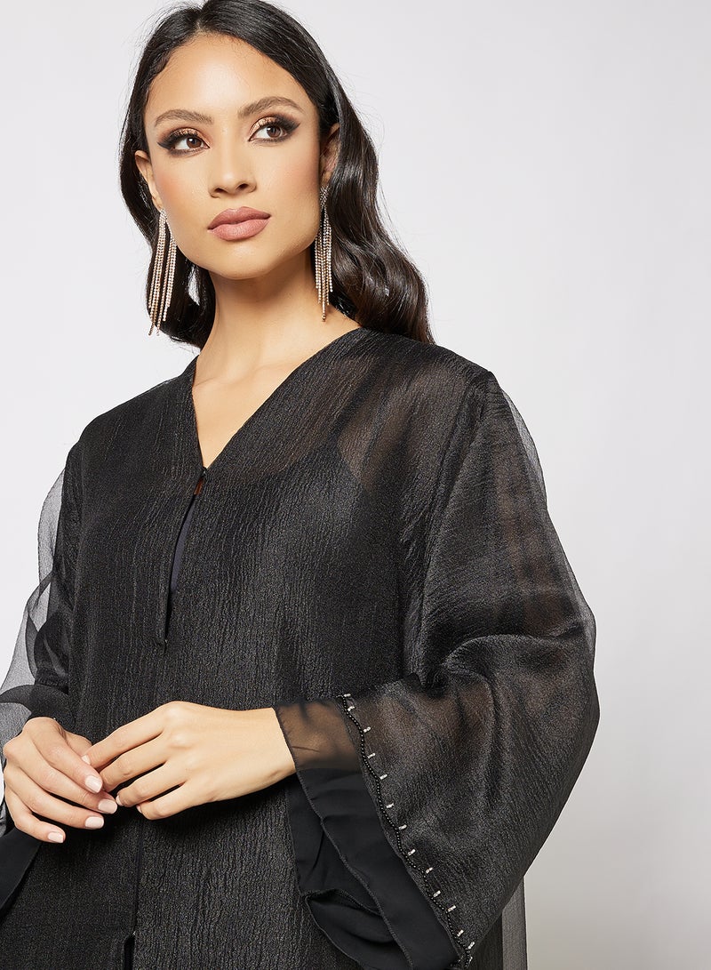 Bousni - Beads Embellished Abaya Black - Image 1