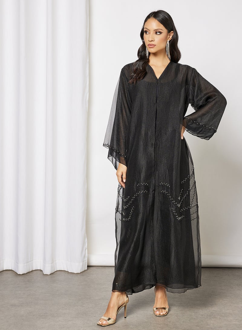 Bousni - Beads Embellished Abaya Black - Image 1