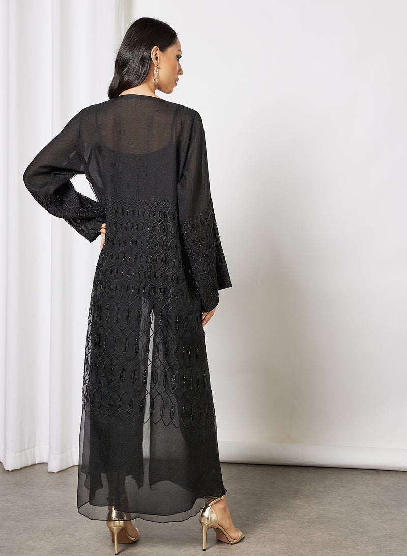 Bousni - Beads Embellished Abaya Black - Image 1