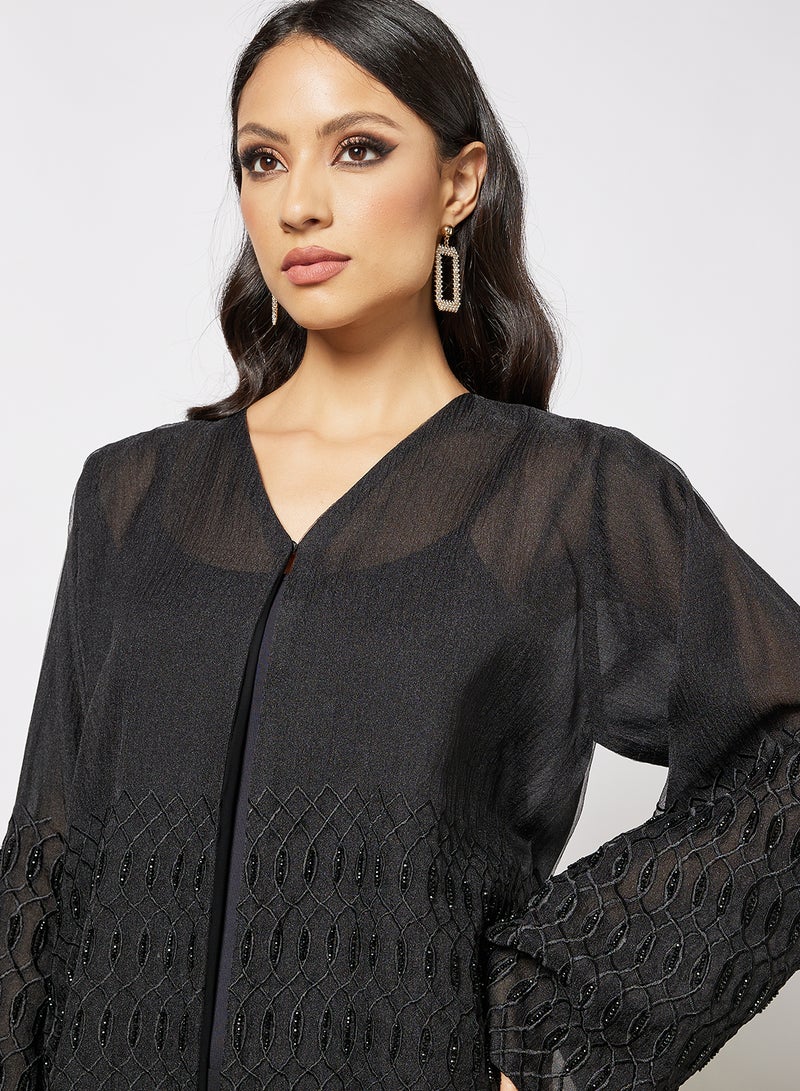 Bousni - Beads Embellished Abaya Black - Image 1