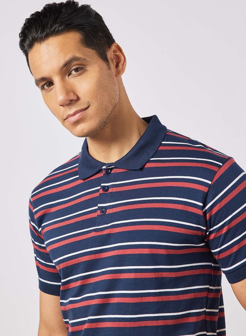 Noon East - Men's Basic Casual Polo Printed Cotton T-Shirt in Regular Fit Half Sleeves Navy - Image 1
