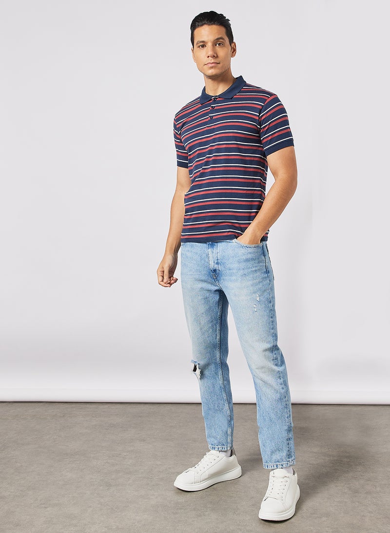 Noon East - Men's Basic Casual Polo Printed Cotton T-Shirt in Regular Fit Half Sleeves Navy - Image 1