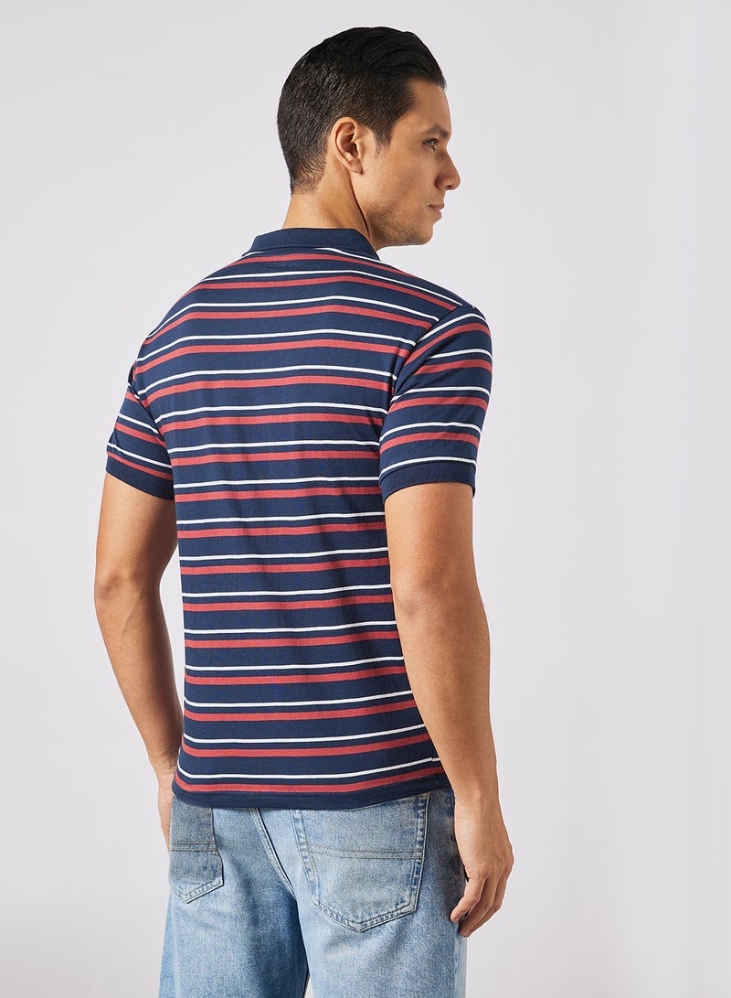 Noon East - Men's Basic Casual Polo Printed Cotton T-Shirt in Regular Fit Half Sleeves Navy - Image 1