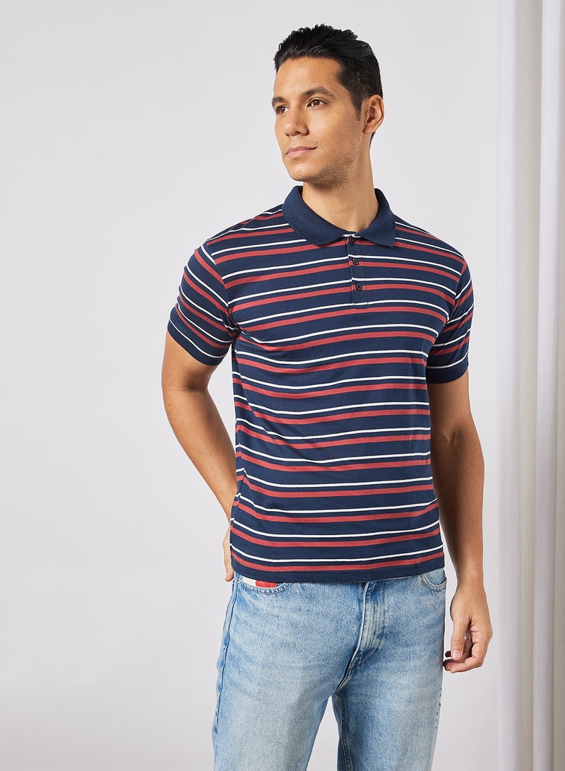 Noon East - Men's Basic Casual Polo Printed Cotton T-Shirt in Regular Fit Half Sleeves Navy - Image 1