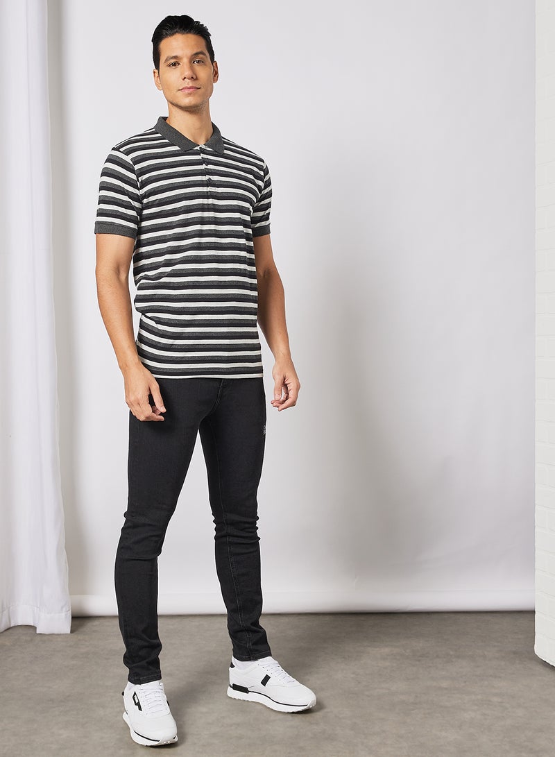 Noon East - Men's Basic Casual Polo Printed Cotton T-Shirt in Regular Fit Half Sleeves Black - Image 1